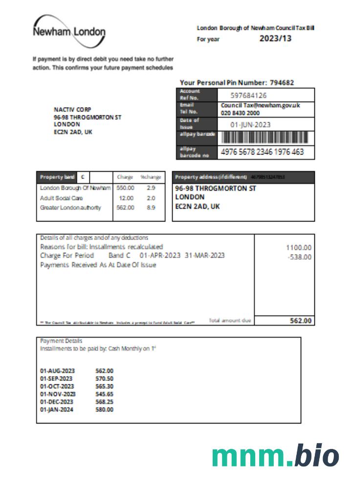 Newham London Borough Council tax business bill